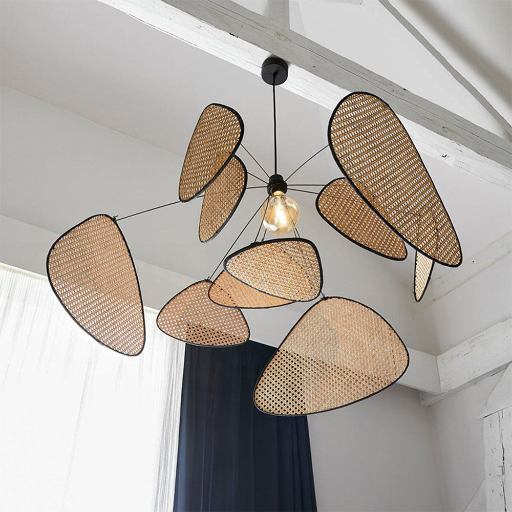 Hand Weaved Rattan Leaf Pendant Light For Living Room