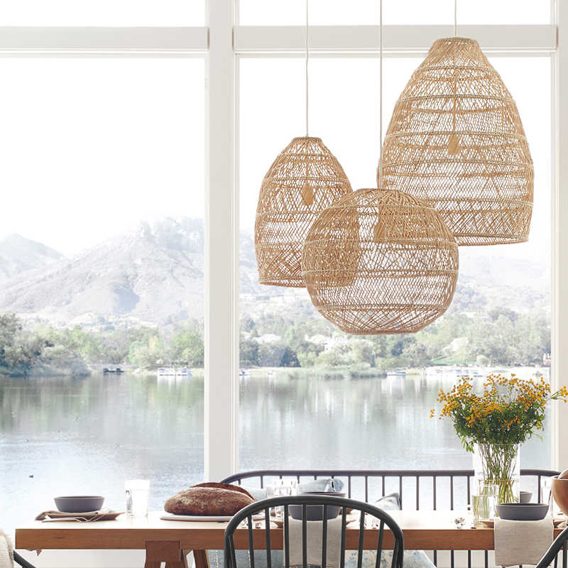 Rattan Woven Pendant Light Hand-woven Lantern Art Wicker Lampshades