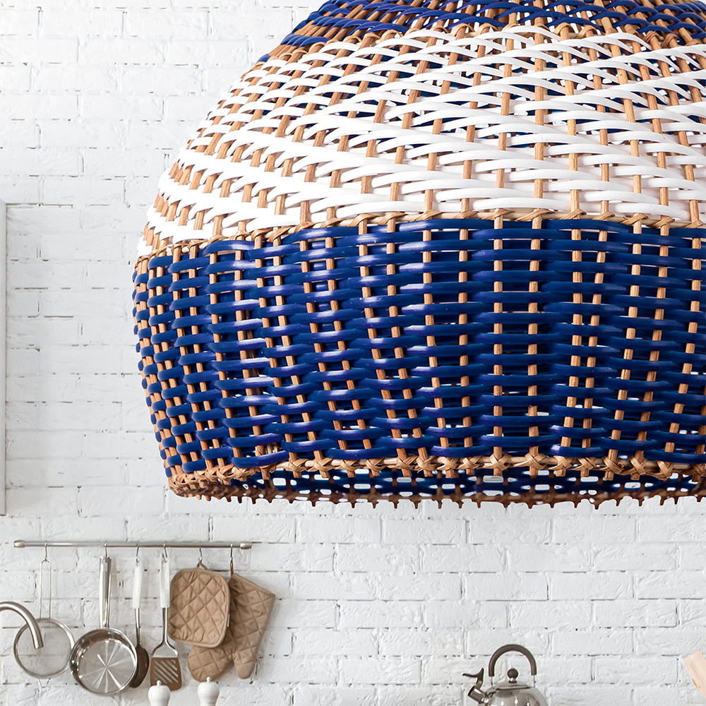 White and Blue Rattan Rattan Pendant Light