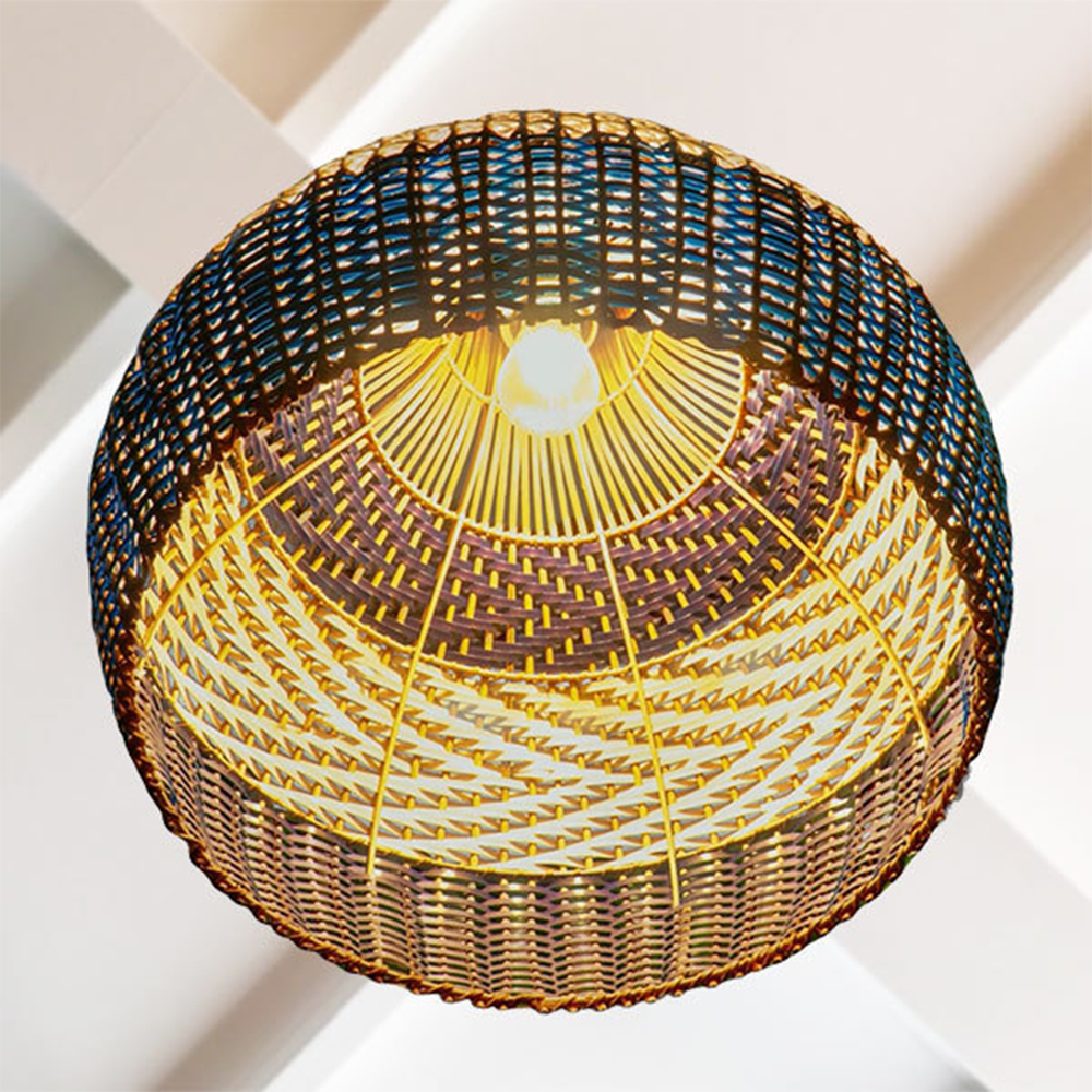 White and Blue Rattan Rattan Pendant Light