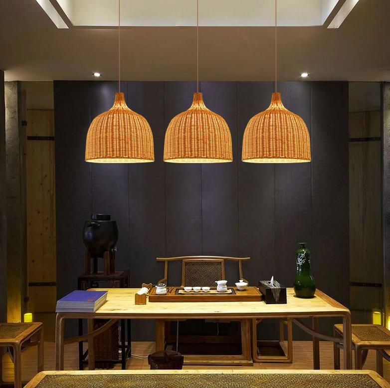 Rattan Bamboo Basket Dining Room Pendant Light