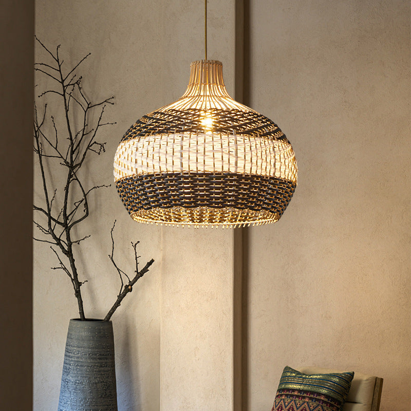 Minimalist Black White Lampshade Rattan Pendant Light