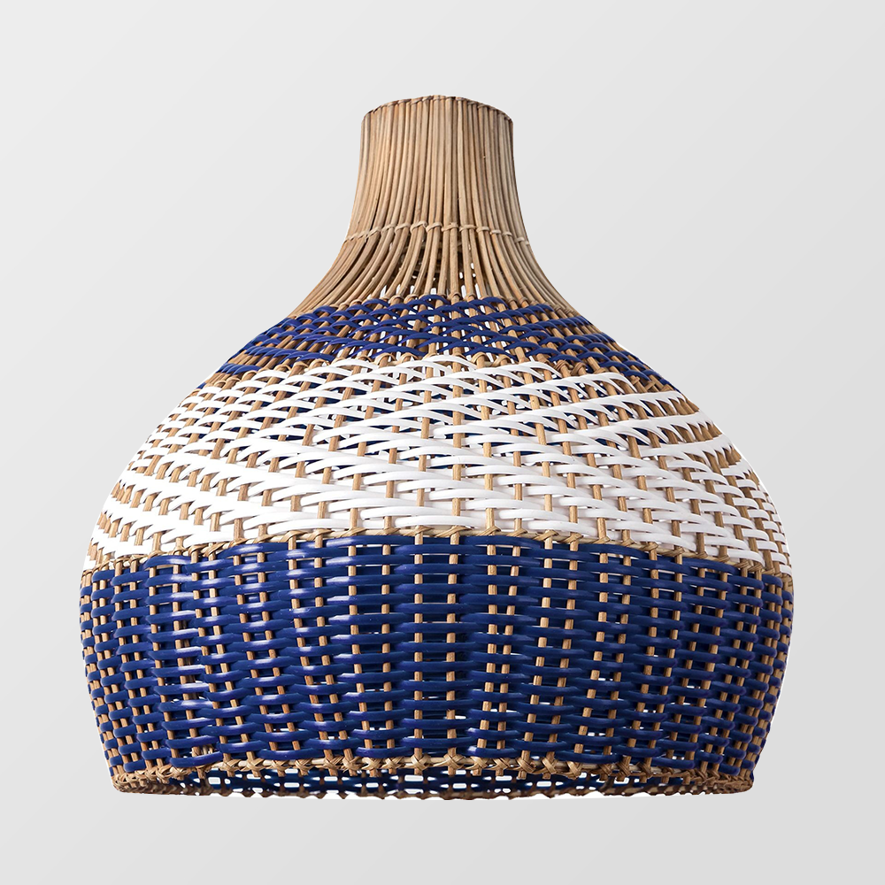 White and Blue Rattan Rattan Pendant Light