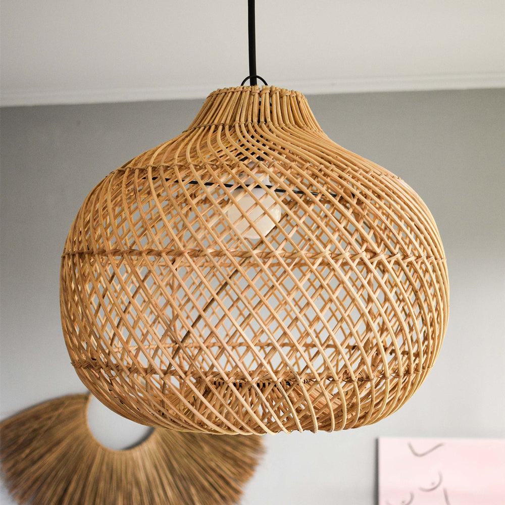 Handmade Wicker Pendant Lampshade Rustic Woven Rattan Pendant Light