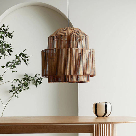 Handwoven Rattan Chandelier Retro Pendant Lighting