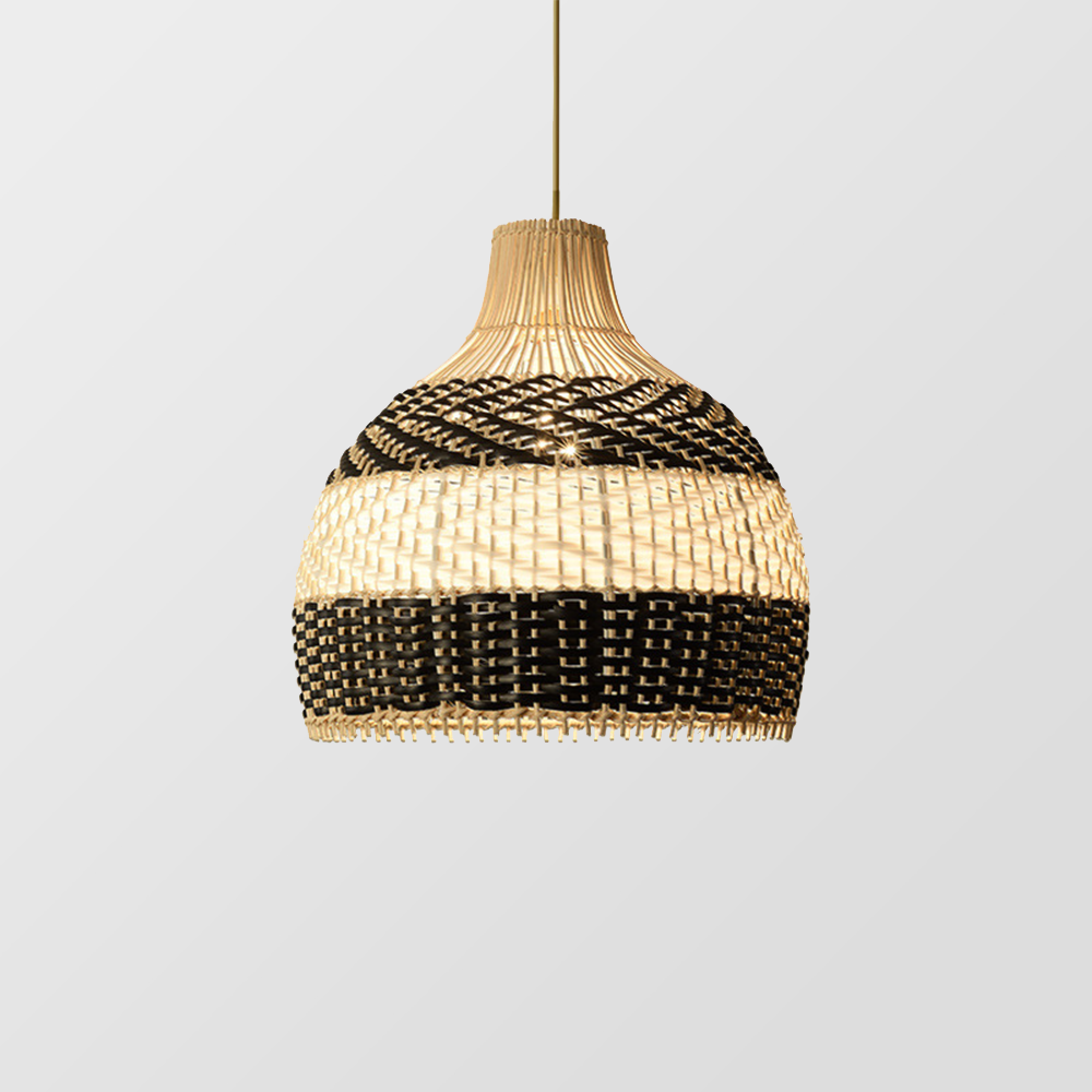 Modern Black and White Bamboo Wicker Rattan Pendant Light