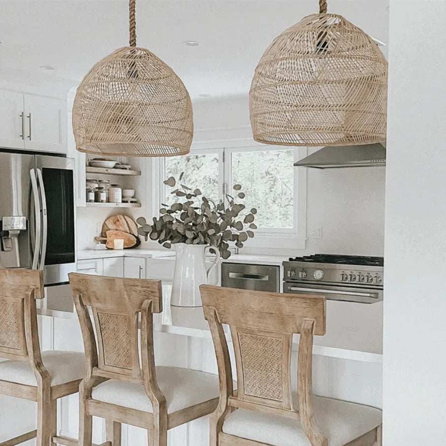 Handmade Hemp Rope Hanging Ceiling Lights Rattan Kitchen Pendant Light