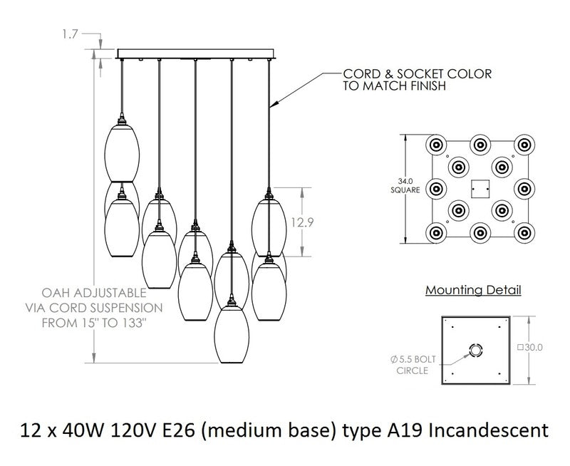 Ellisse Square Multi-Light Pendant Light