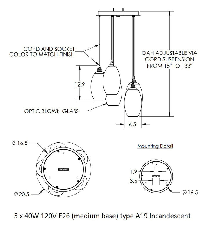 Ellisse Round Multi-Light Pendant Light