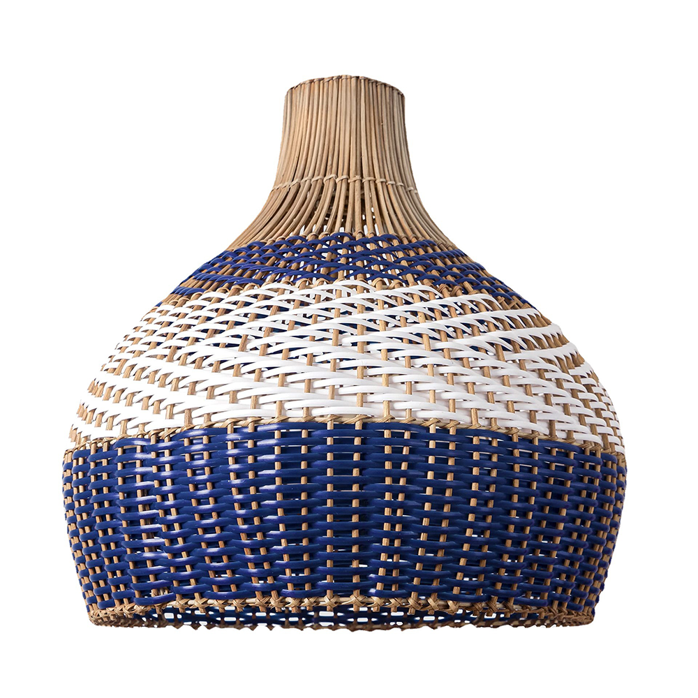 White and Blue Rattan Rattan Pendant Light