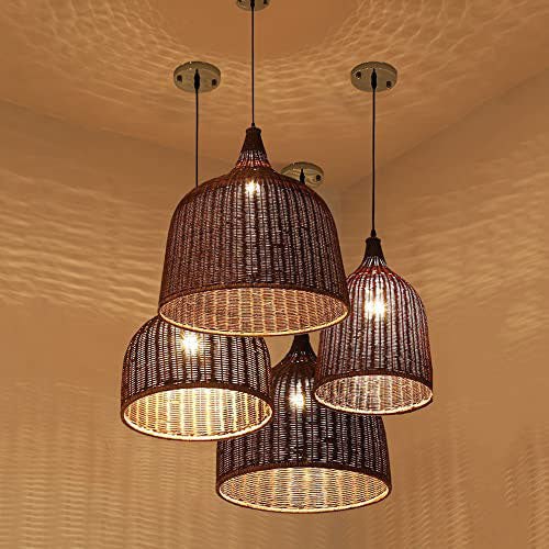 Rattan Pendant Lights Coffee Woven Hanging Lampshade