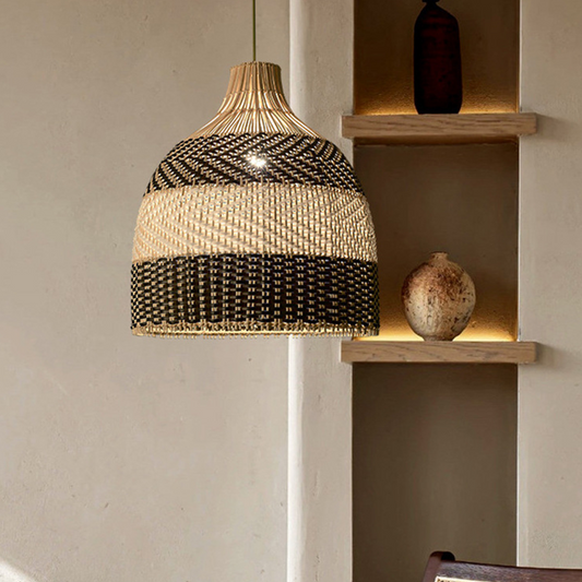 Modern Black and White Bamboo Wicker Rattan Pendant Light