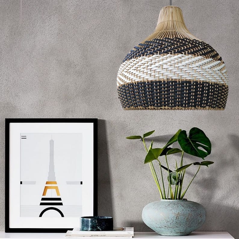 Minimalist Black White Lampshade Rattan Pendant Light