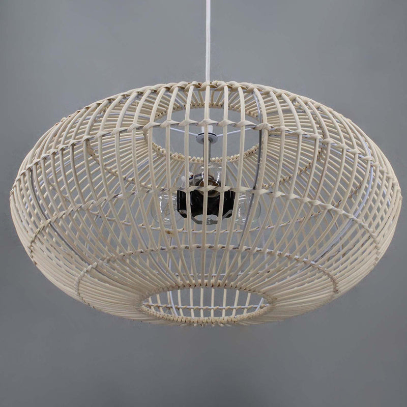 Ellipse-shaped Rattan Pendant Light Handmade Three Light Rustic Lighting