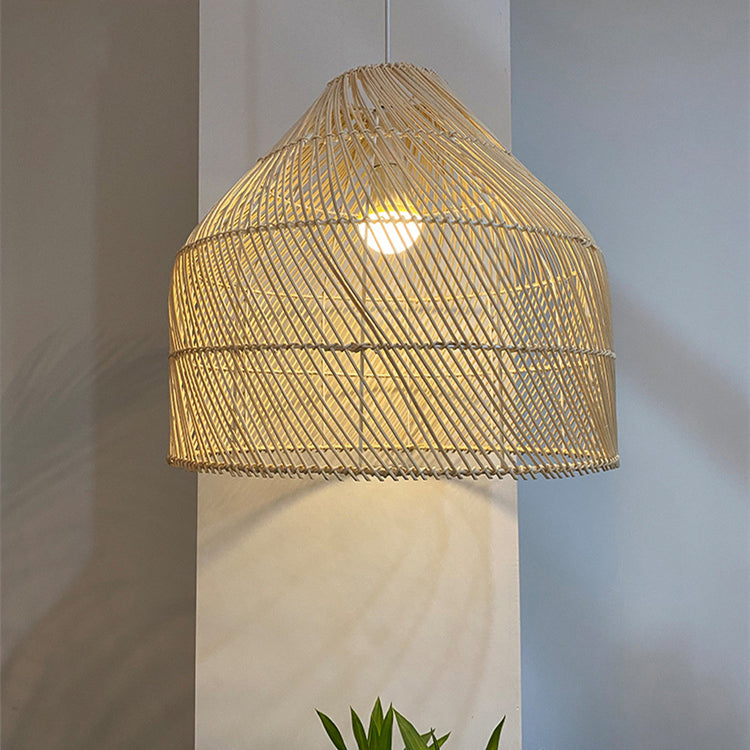 Handwoven Rattan Chandelier Rustic Wicker Pendant Light Fixture