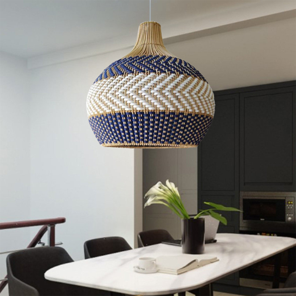 White and Blue Rattan Rattan Pendant Light