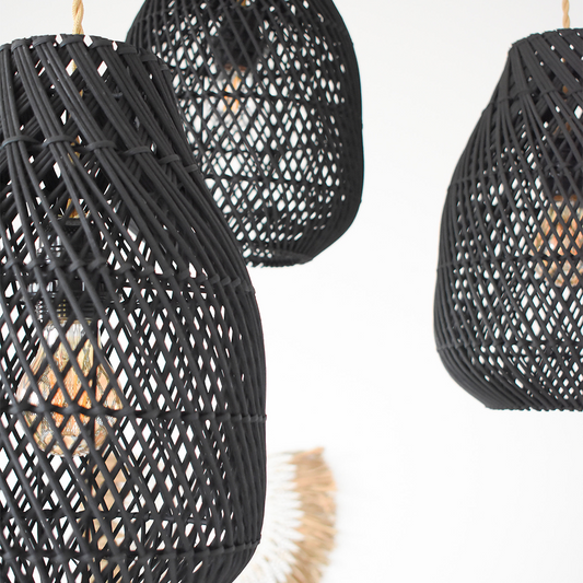 Classic Black Handmade Rattan Farmhouse Pendant Light