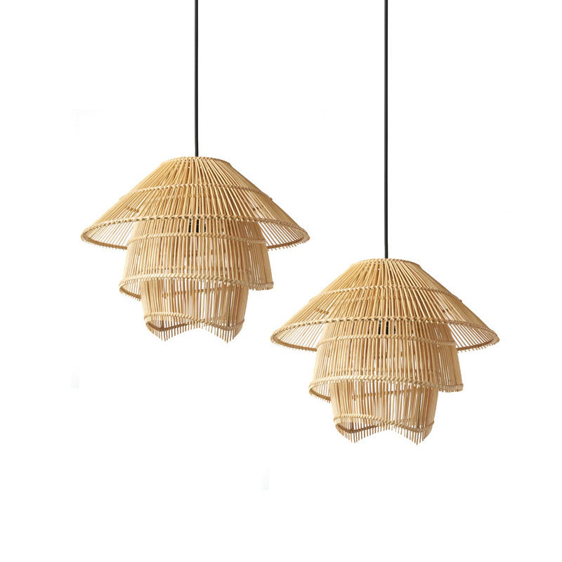 Retro Handmade Woven Tiered Rattan Pendant Lamp