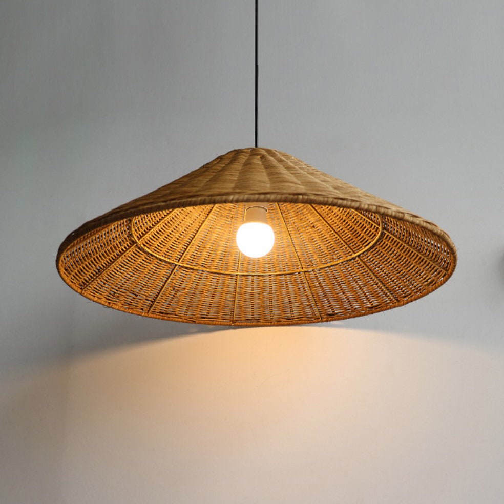 Woven Rattan Pendant Light Wicker Cone Lamp Shade