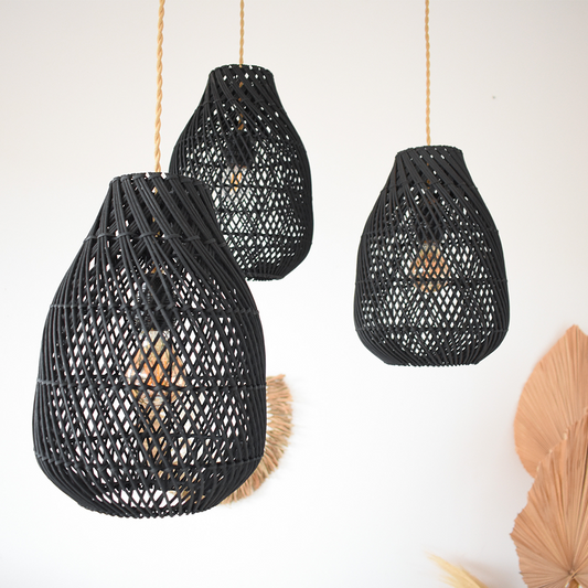 Classic Black Handmade Rattan Farmhouse Pendant Light