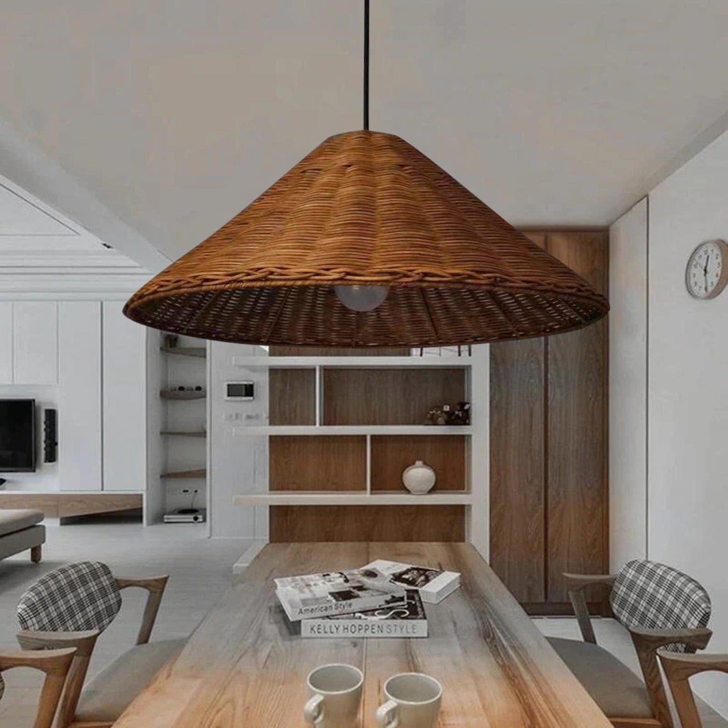 Woven Rattan Pendant Light Wicker Cone Lamp Shade