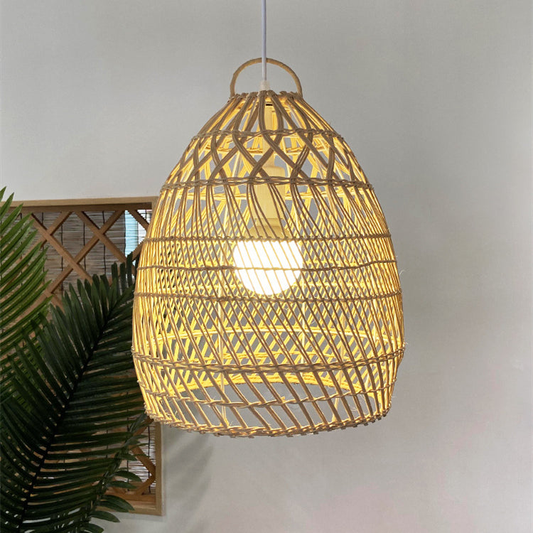 Handmade 1-Light Rattan Cage Basket Pendant Light Wicker Lampshade