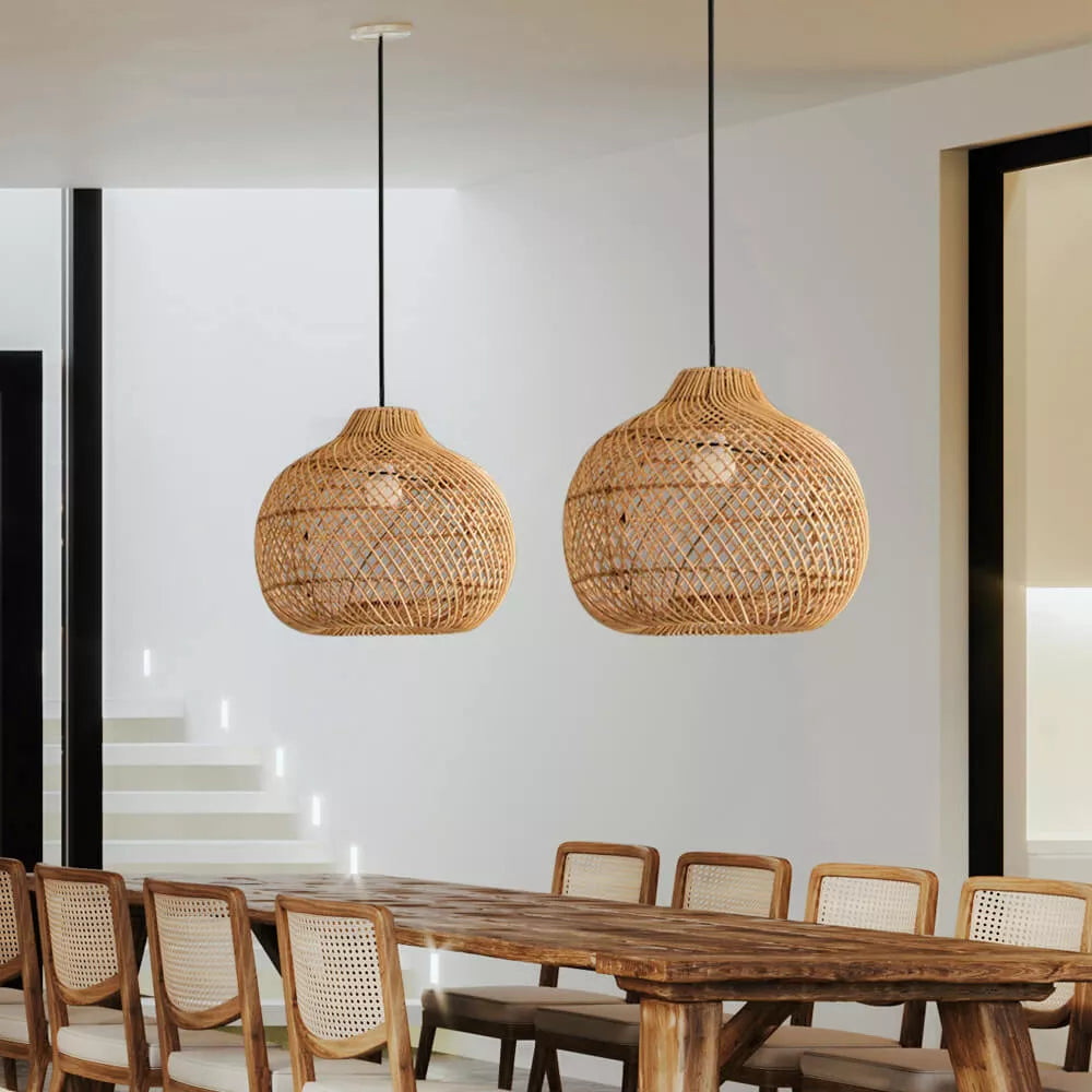 Handmade Wicker Pendant Lampshade Rustic Woven Rattan Pendant Light