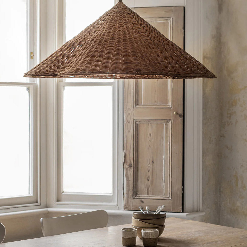 Oversized Scalloped Woven Rattan Pendant Light Lampshade