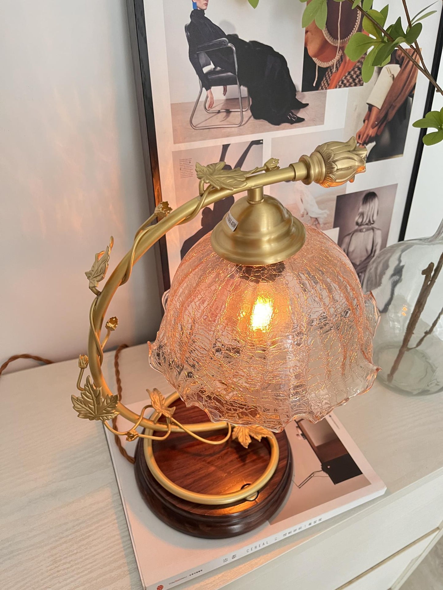 Cracked Glass Brass Table Lamp