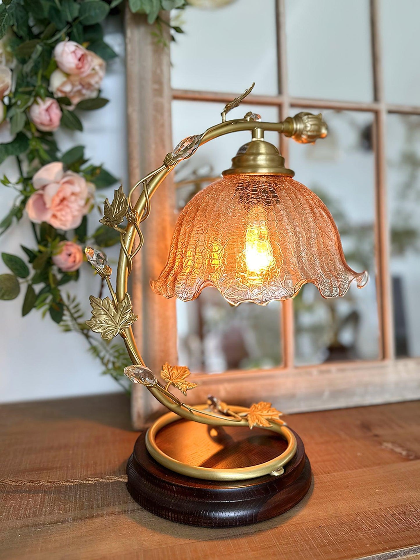 Cracked Glass Brass Table Lamp