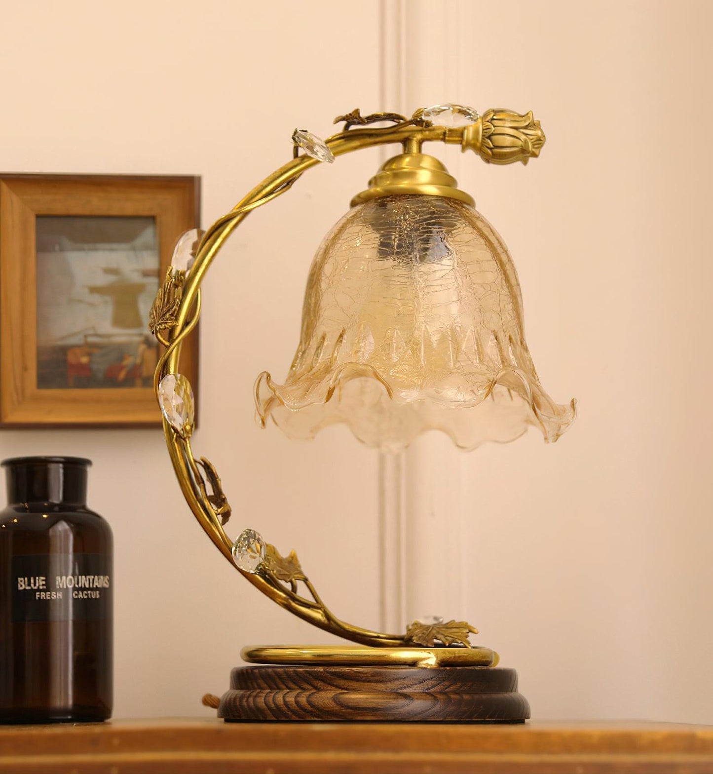 Cracked Glass Brass Table Lamp