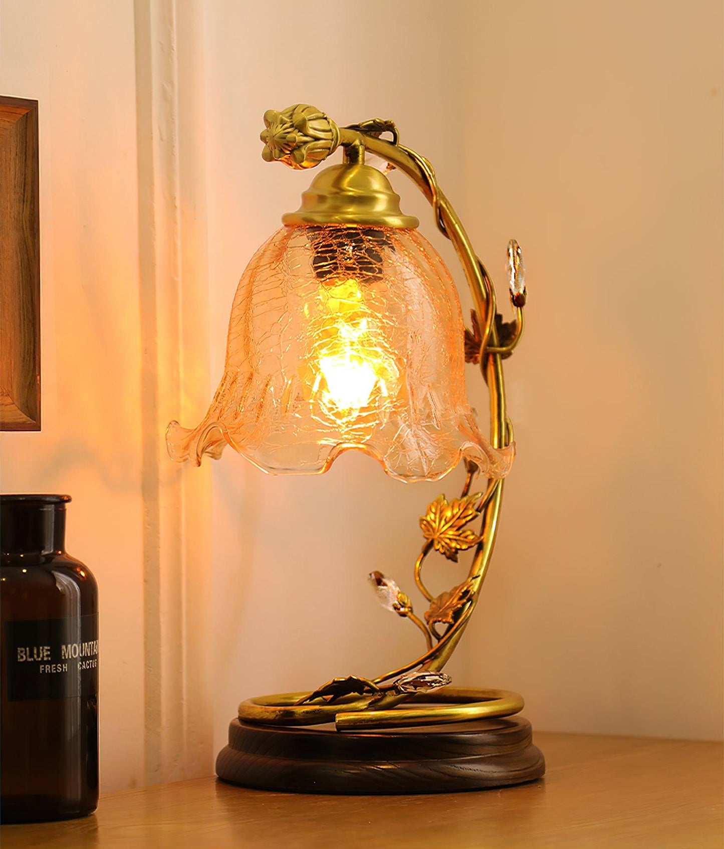 Cracked Glass Brass Table Lamp