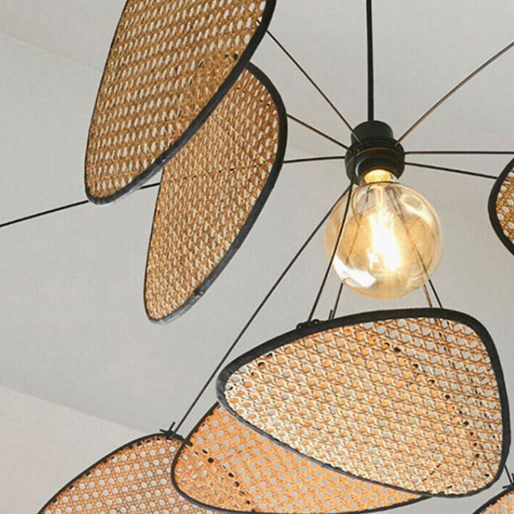 Hand Weaved Rattan Leaf Pendant Light For Living Room