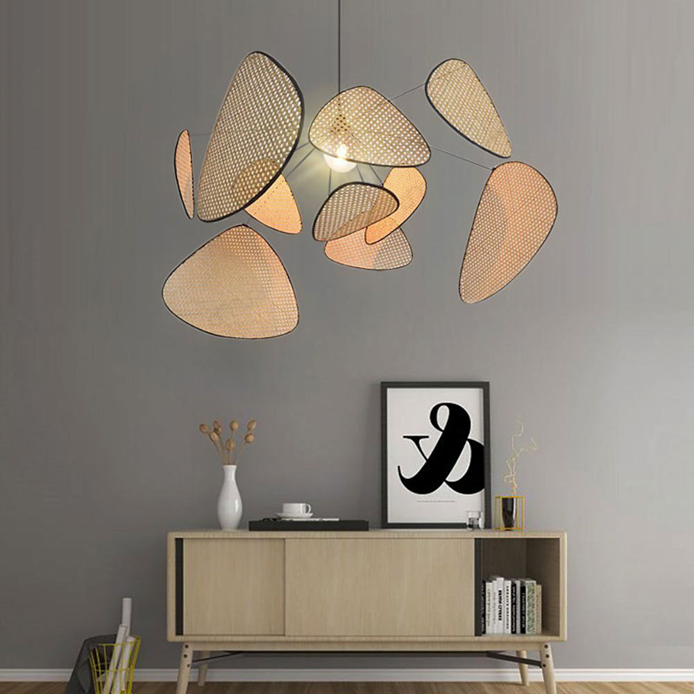 Hand Weaved Rattan Leaf Pendant Light For Living Room