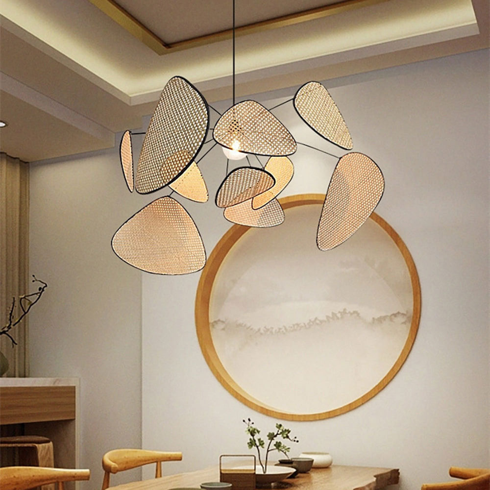 Hand Weaved Rattan Leaf Pendant Light For Living Room