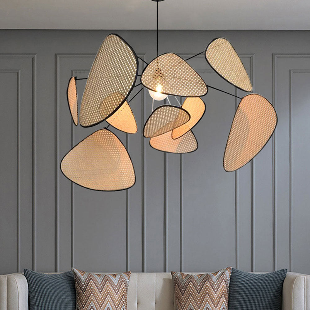 Hand Weaved Rattan Leaf Pendant Light For Living Room