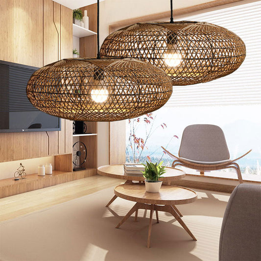 Boho Lantern Rattan Woven Pendant Light Lampshade