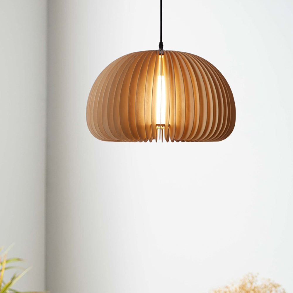 Rattan Style Wrinkle Shaped Wood Pendant Light