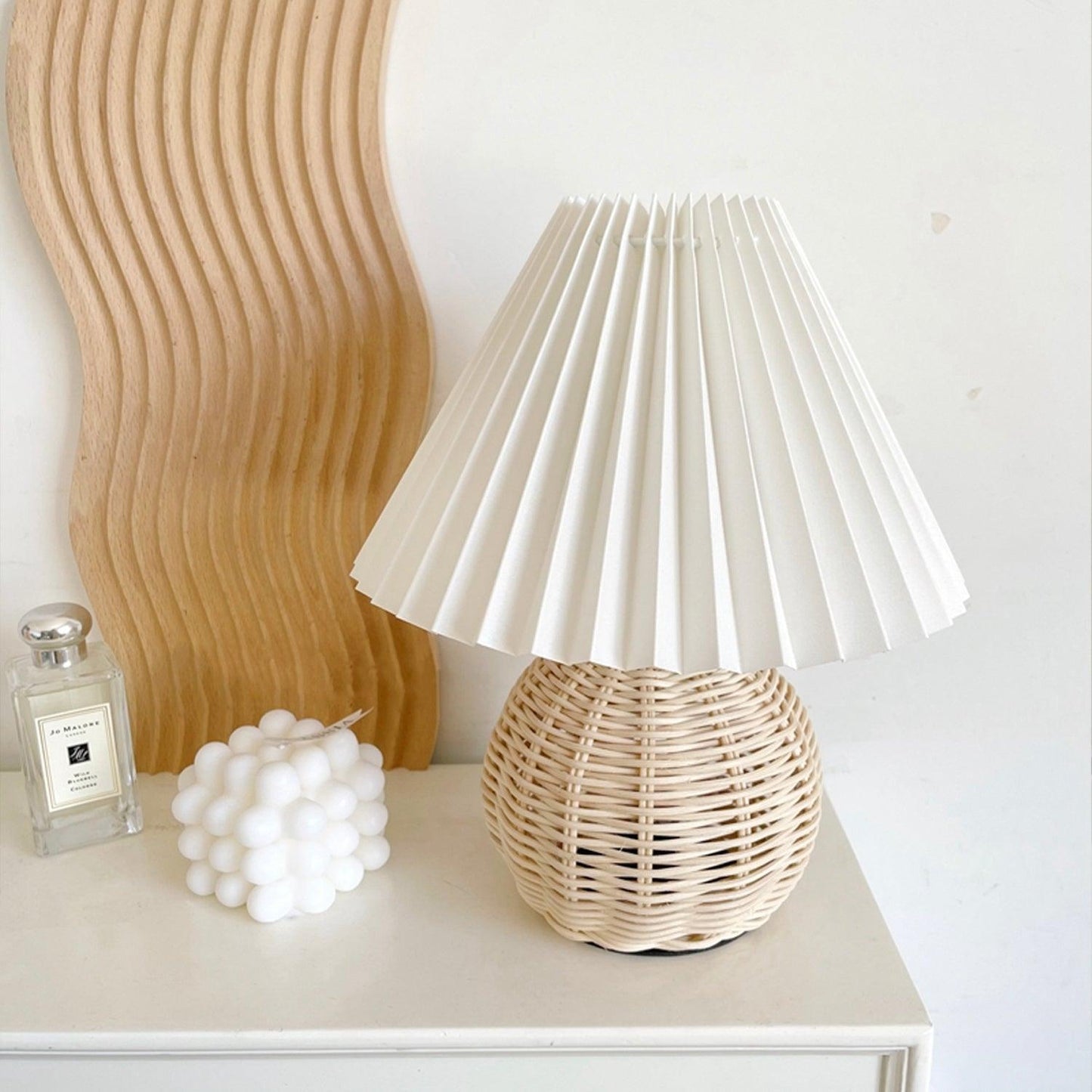 Rattan Pleated Built-in Battery Table lamp