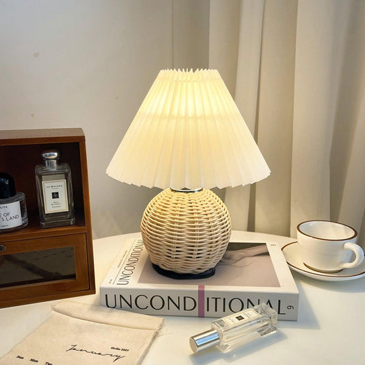 Rattan Pleated Built-in Battery Table lamp