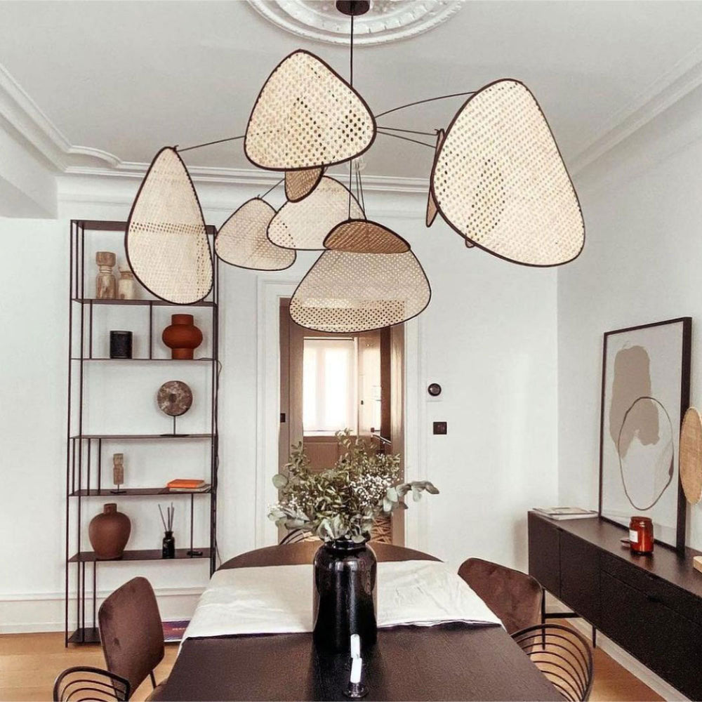 Hand Weaved Rattan Leaf Pendant Light For Living Room