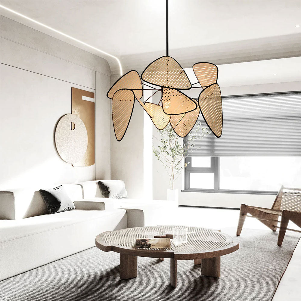 Hand Weaved Rattan Leaf Pendant Light For Living Room