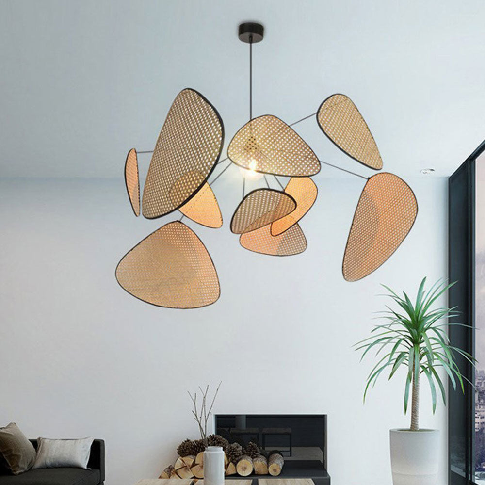 Hand Weaved Rattan Leaf Pendant Light For Living Room