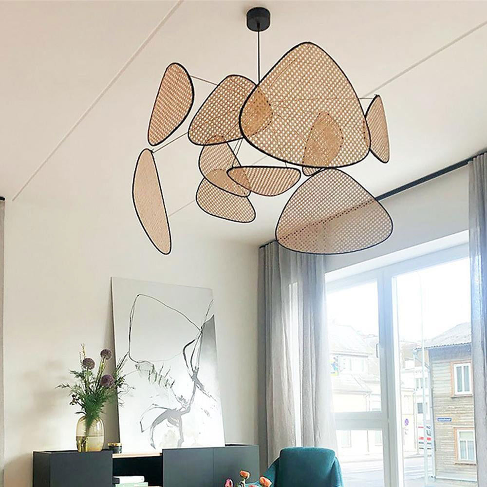 Hand Weaved Rattan Leaf Pendant Light For Living Room