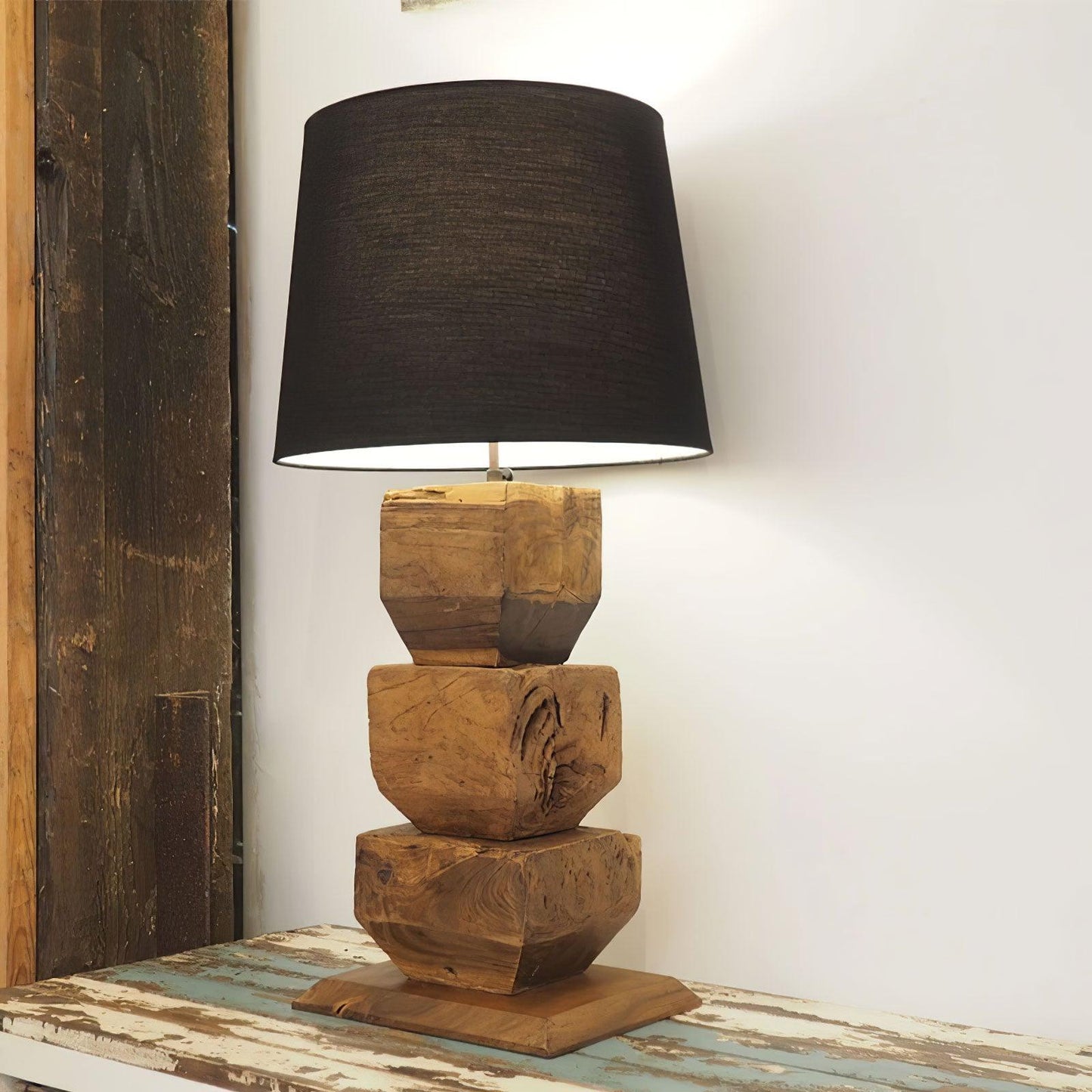 Stacked Wooden Table Lamp