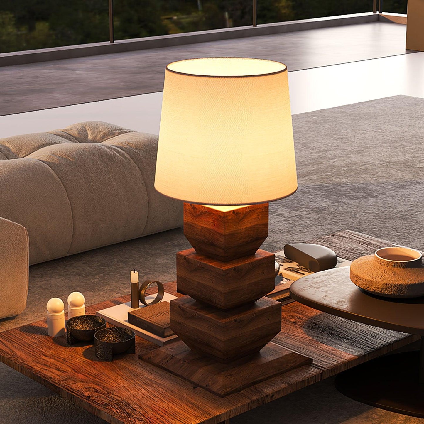 Stacked Wooden Table Lamp