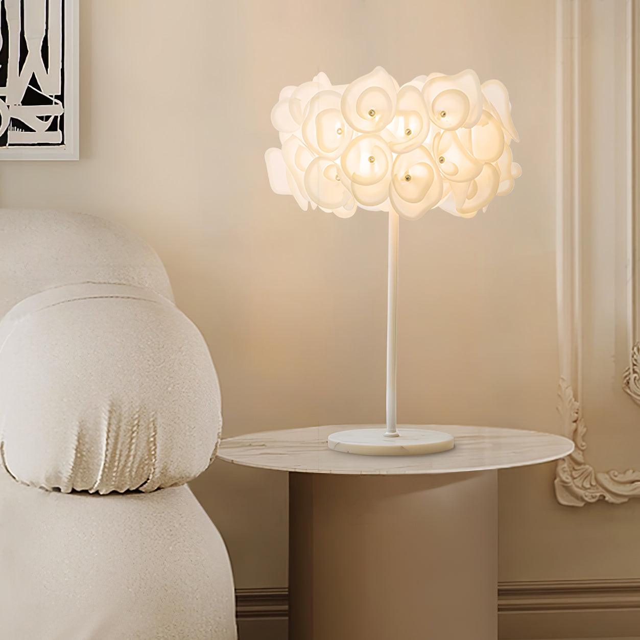 White Hydrangea Table Lamp