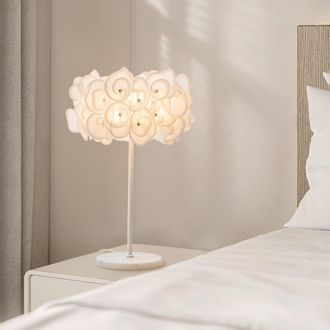 White Hydrangea Table Lamp