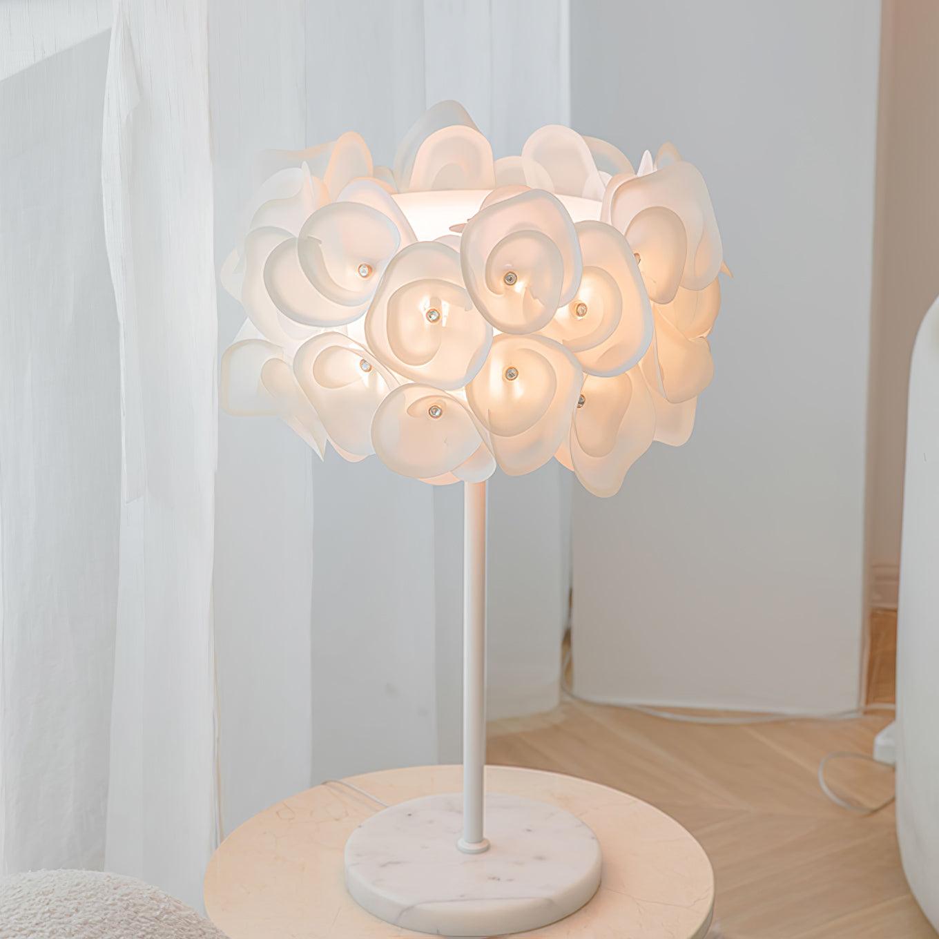 White Hydrangea Table Lamp