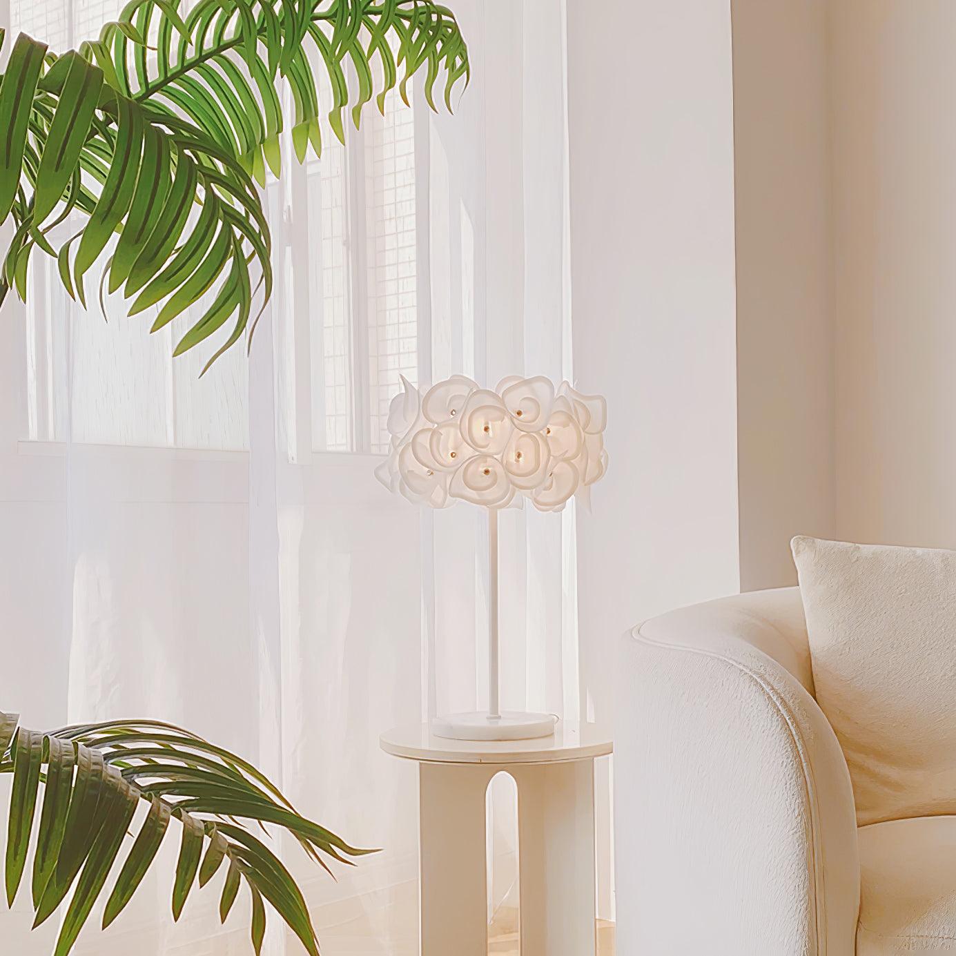 White Hydrangea Table Lamp